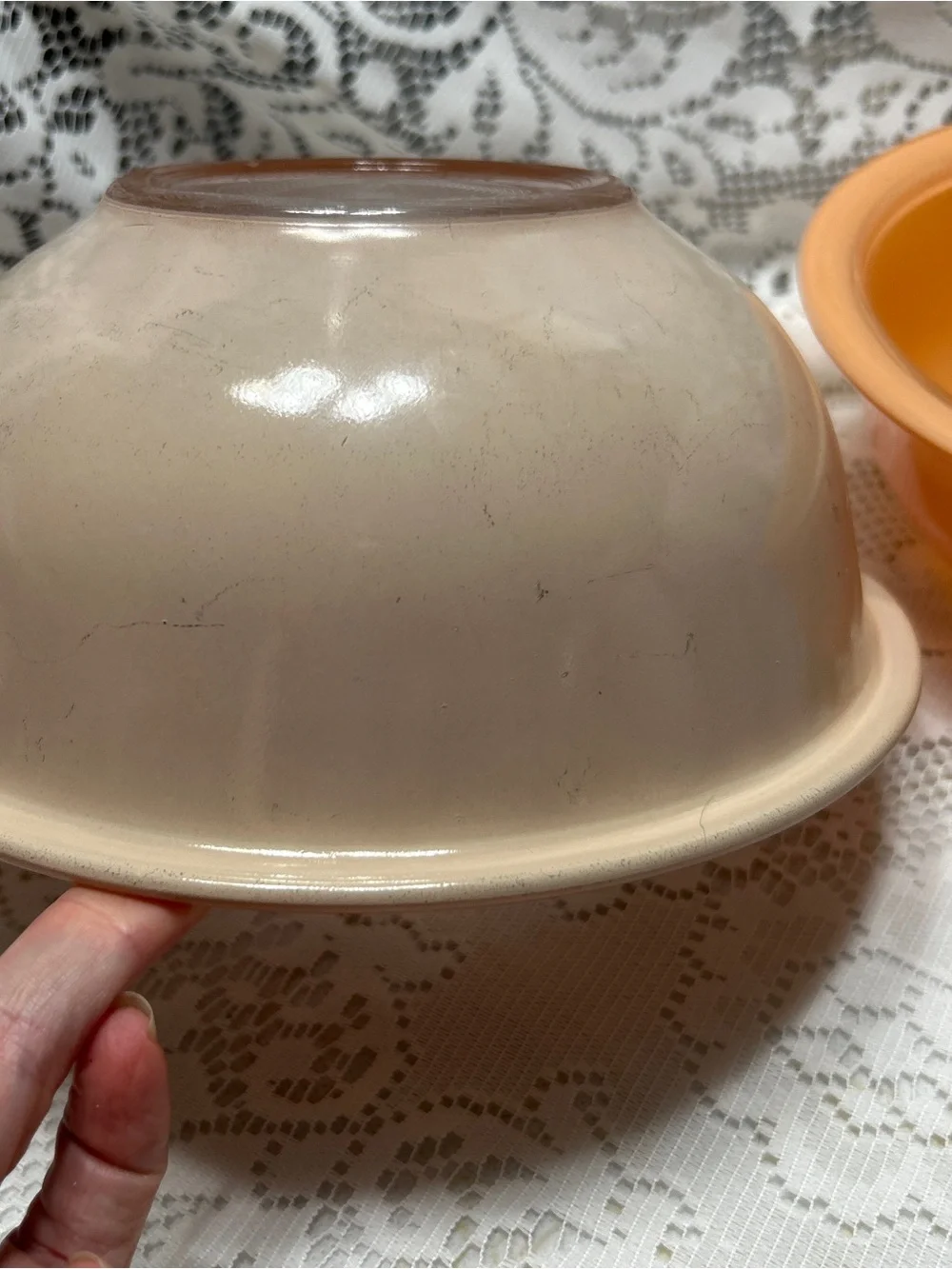 Vintage Pyrex Corning USA Peach & Brown Glass Mixing Bowls Set of 2